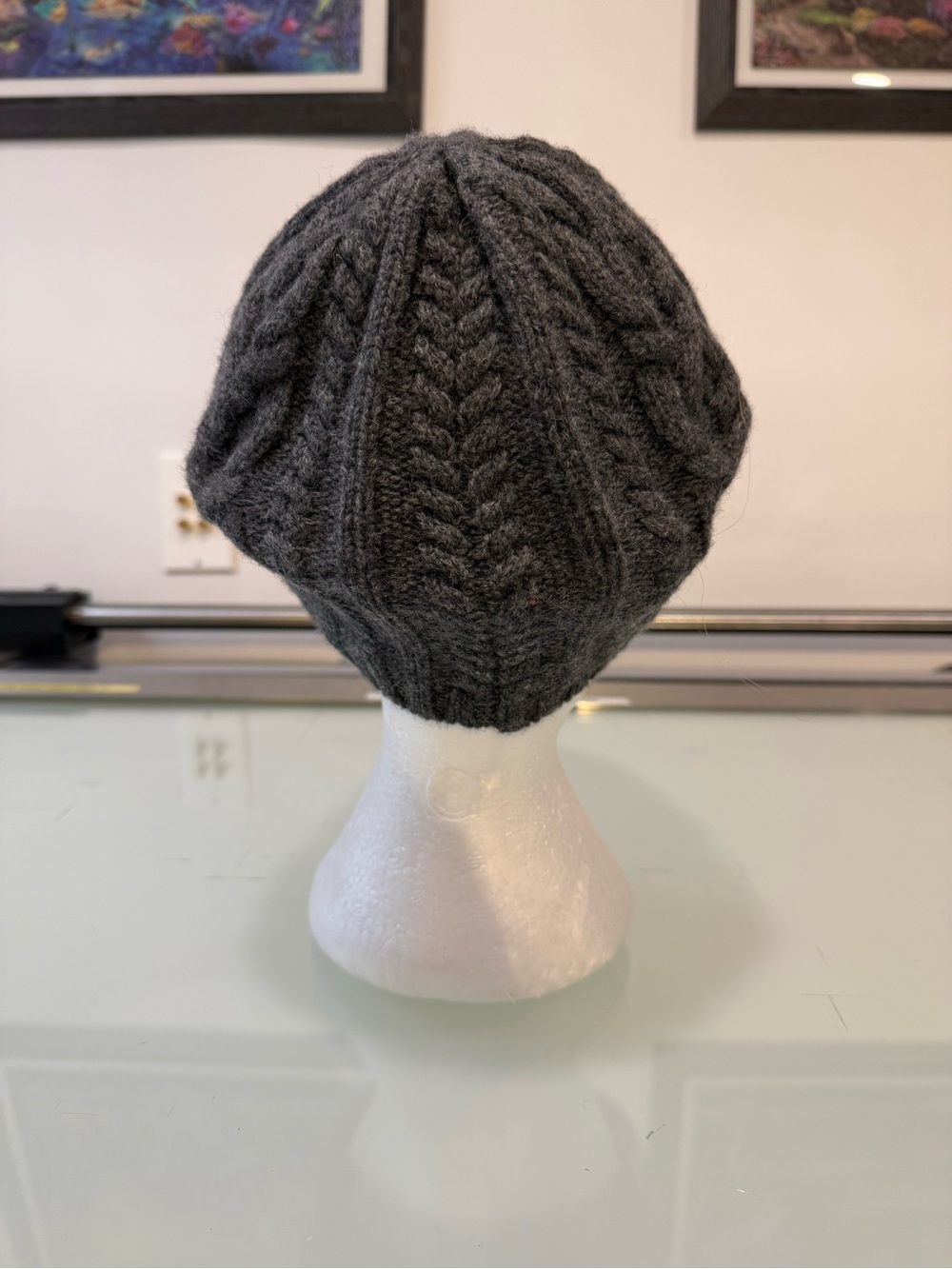 Lauren Ralph Lauren 100% Wool Cable Knit Visor Beanie Newsboy Cap Dark Grey - Picture 3 of 10